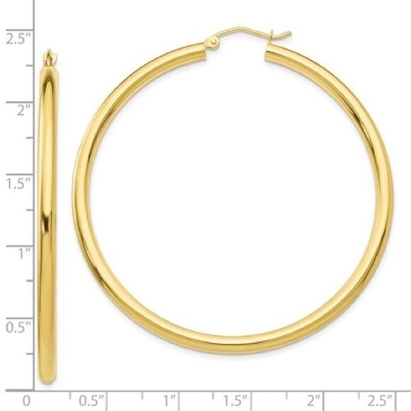 10K Polished 3mm Tube Hoop Earrings - Picture 9 of 11